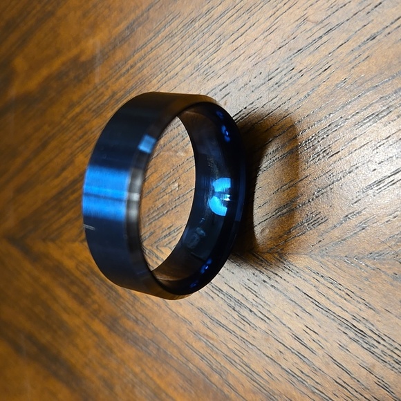Men'S Tungsten Steel Ring With Blue Sand Finish And White Edge Size 11 - Picture 5 of 7